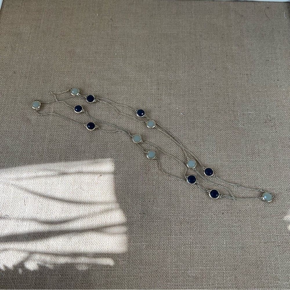 Long layering lanyard wrap necklace gold tone enamel blue dots simple dainty - Picture 4 of 5